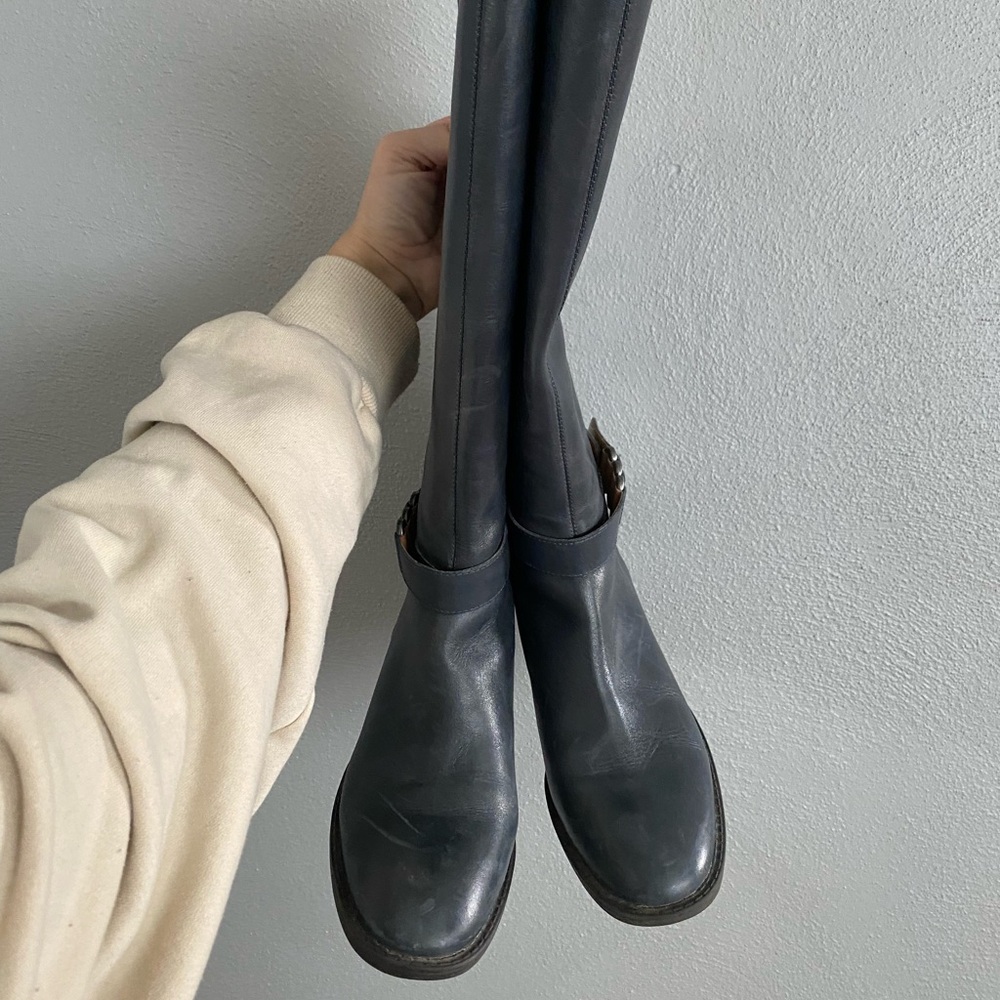 Nine West Leather Boots Size 6.5 Tall Riding Boots Soft Black Soft Chic Work - Picture 3 of 8